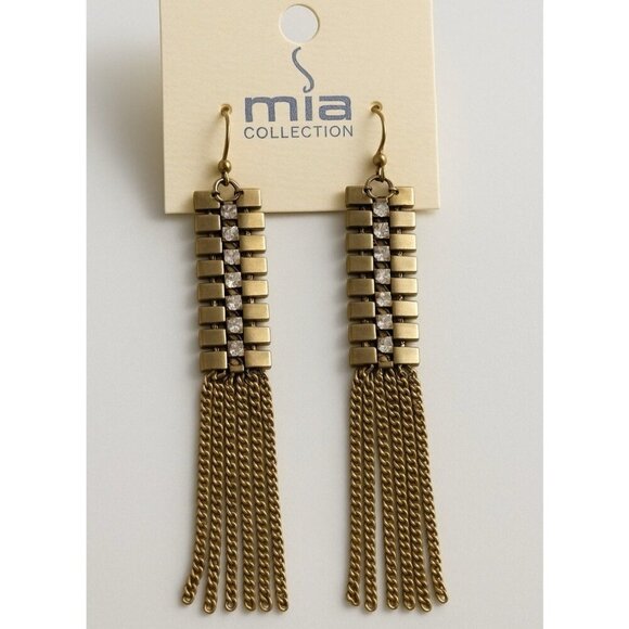 Mia Women's Gold Chain Classic Clear Rhinestones Elegant Collective Earrings NWT - Picture 1 of 6